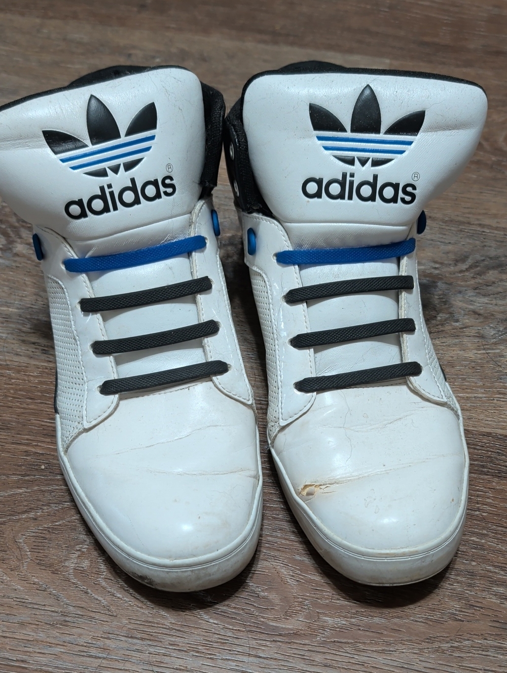 adidas 11 White Sneakers with Blue Accents